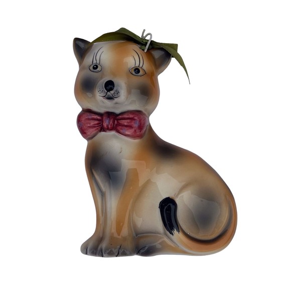 Other - Vintage Porcelain Hanging Decoration Wall Decor  Cat with a‎ Bow - CUTE!